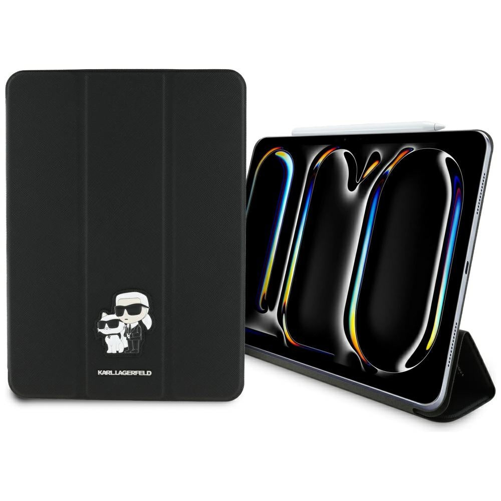 Étui pour Apple iPad Pro 11 (2024), Karl Lagerfeld, Saffiano Karl & Choupette, Noir