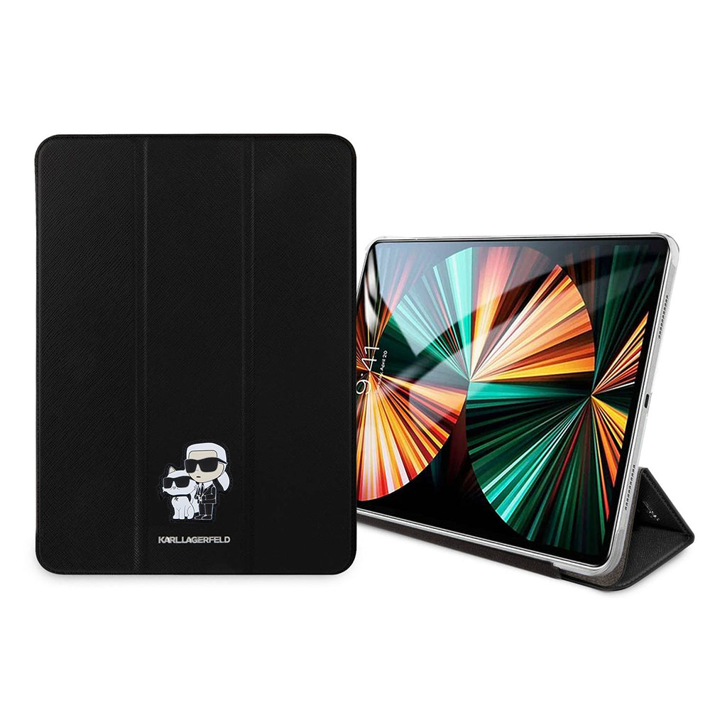 Étui pour Apple iPad Pro 13 (2024), Karl Lagerfeld, Saffiano Karl & Choupette, Noir.