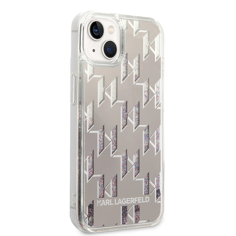 Case for Apple iPhone 14, Karl Lagerfeld, Liquid Glitter Monogram, Silver