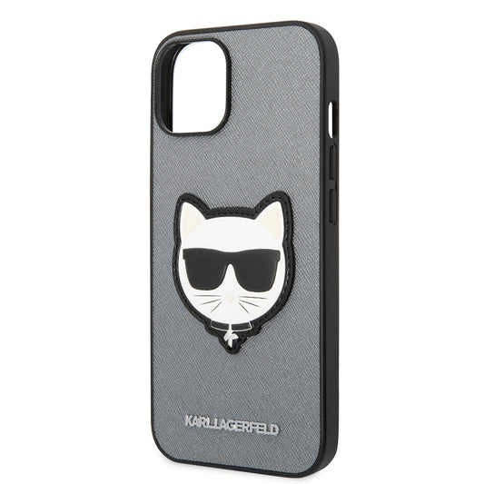 Étui pour Apple iPhone 14, Karl Lagerfeld, Saffiano Choupette's Head, Argenté