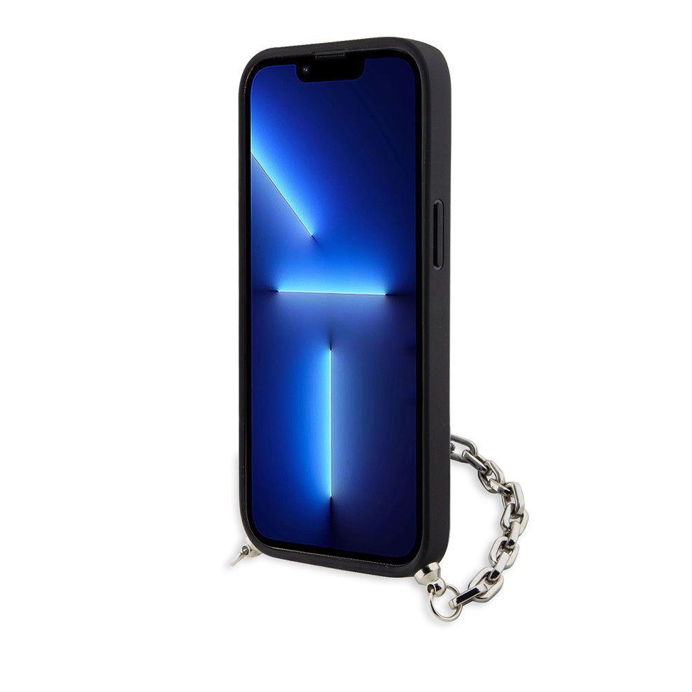 Étui pour Apple iPhone 14, Karl Lagerfeld, Saffiano Monogram Chain, Argenté