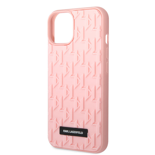 Étui pour Apple iPhone 14 Plus, Karl Lagerfeld, Monogramme 3D, Rose
