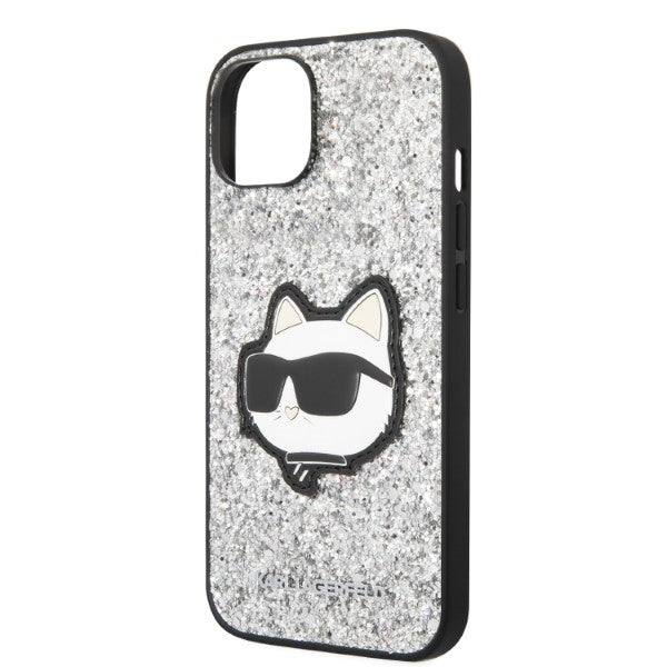 Housse pour Apple iPhone 14 Plus, Karl Lagerfeld, Glitter Choupette Patch, Argentée