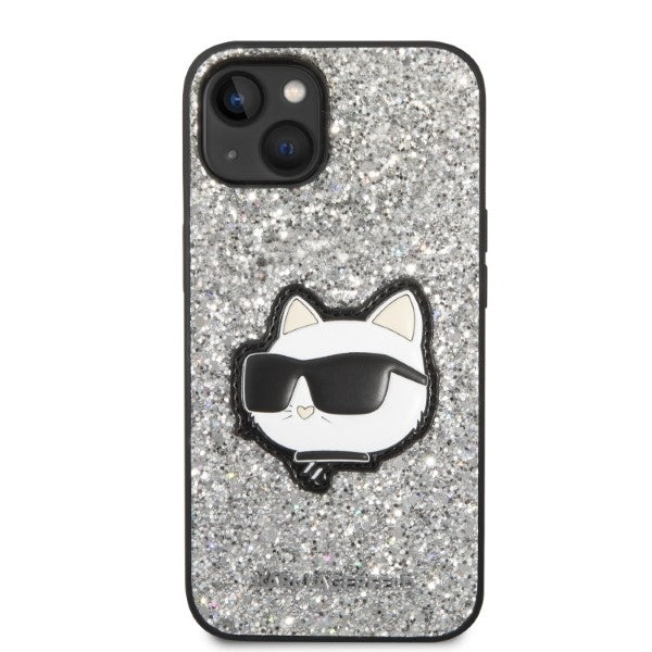 Housse pour Apple iPhone 14 Plus, Karl Lagerfeld, Glitter Choupette Patch, Argentée