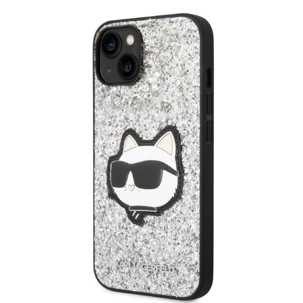 Housse pour Apple iPhone 14 Plus, Karl Lagerfeld, Glitter Choupette Patch, Argentée