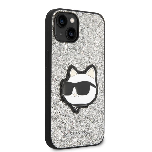 Housse pour Apple iPhone 14 Plus, Karl Lagerfeld, Glitter Choupette Patch, Argentée