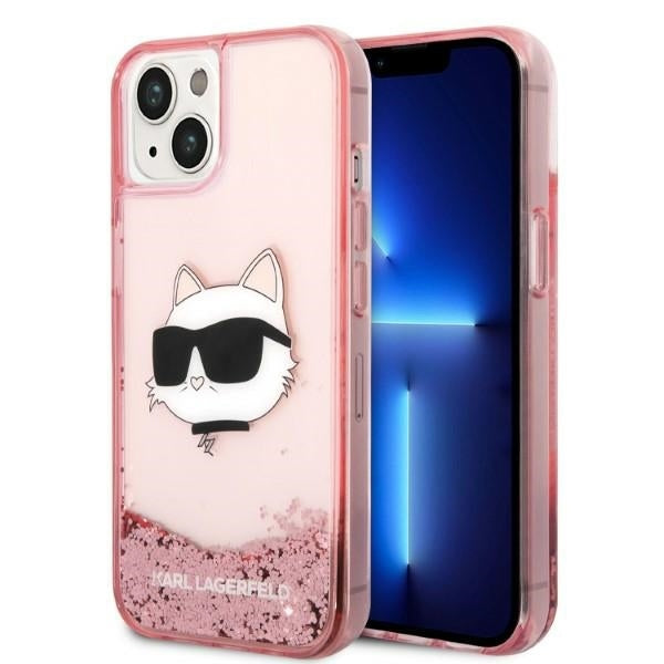 Étui pour Apple iPhone 14 Plus, Karl Lagerfeld, Glitter Choupette's Head, Rose