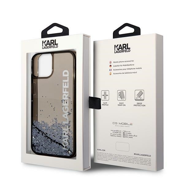 Étui pour Apple iPhone 14 Plus, Karl Lagerfeld, Liquid Glitter KL Logo, Noir