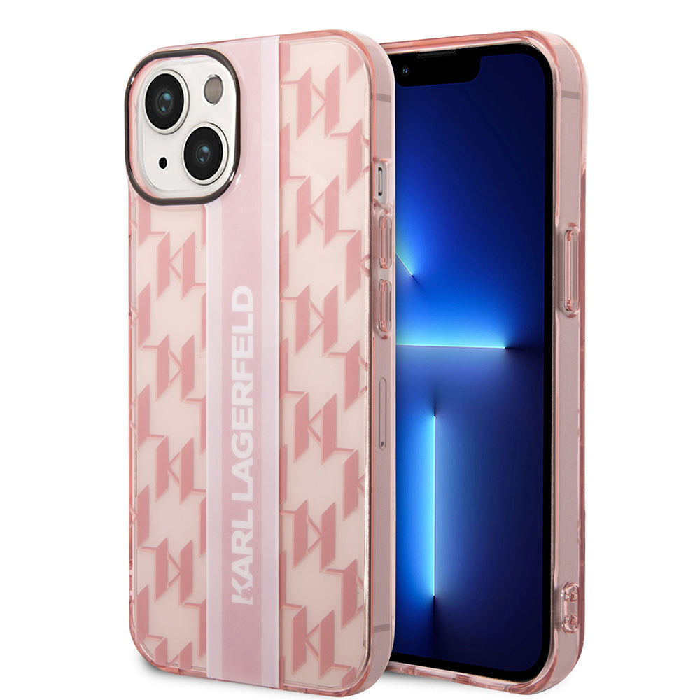 Case for Apple iPhone 14 Plus, Karl Lagerfeld, Monogram Stripe, Pink