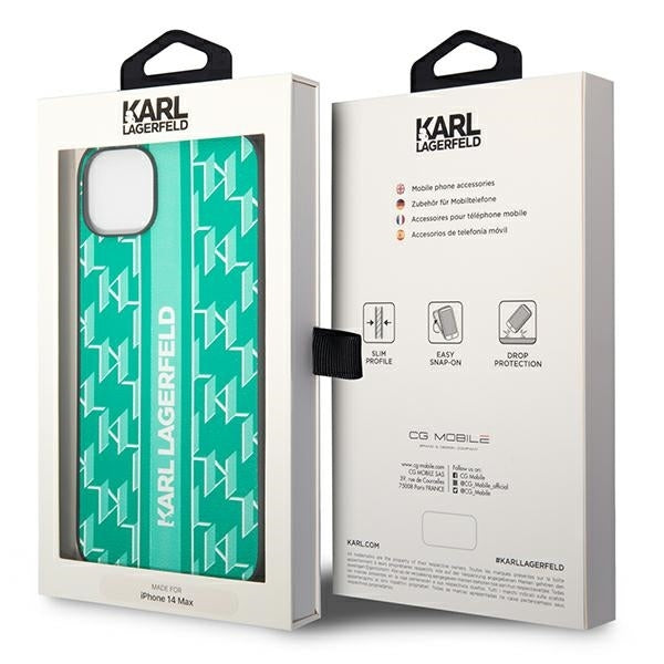 Case for Apple iPhone 14 Plus, Karl Lagerfeld, Monogram Stripe, Green