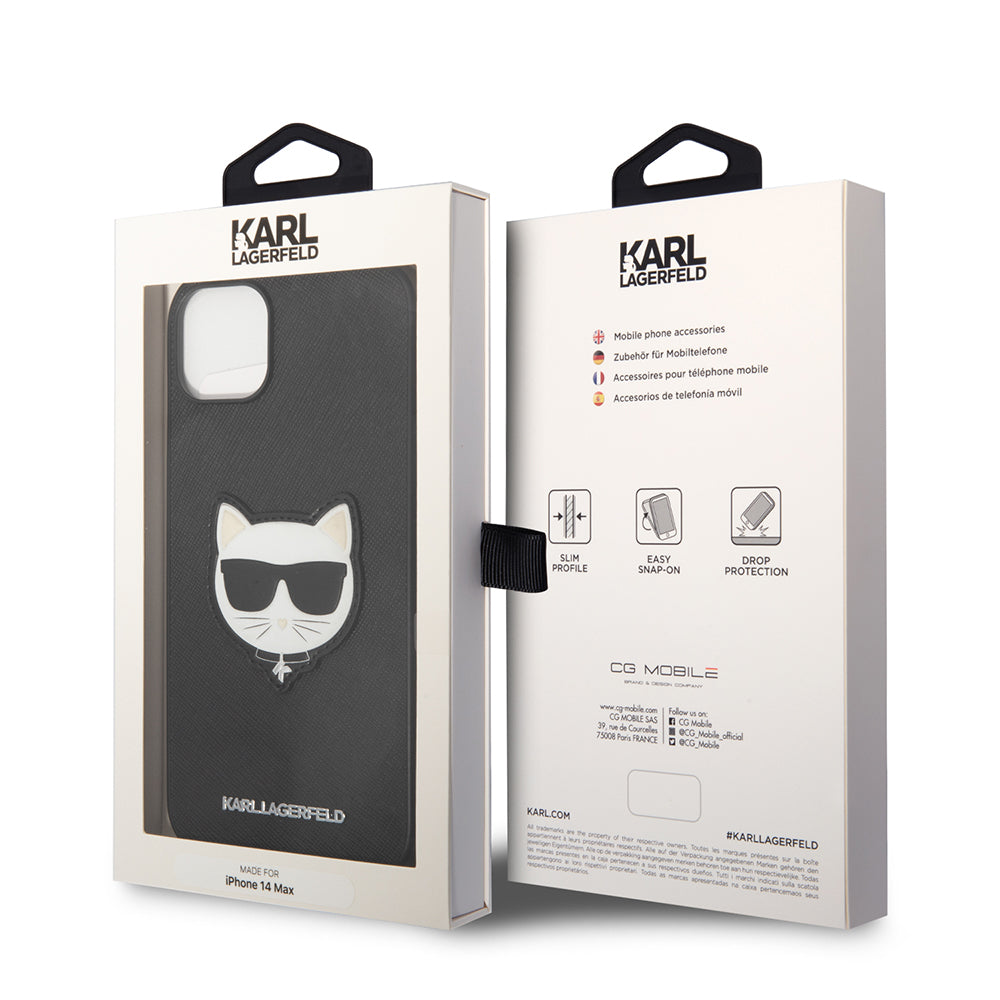 Étui pour Apple iPhone 14 Plus, Karl Lagerfeld, Saffiano Choupette's Head, Noir