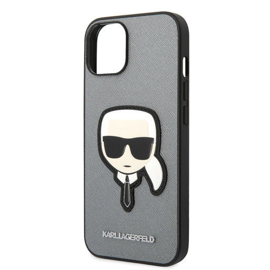 Étui pour Apple iPhone 14 Plus, Karl Lagerfeld, Saffiano Karl's Head, Argenté