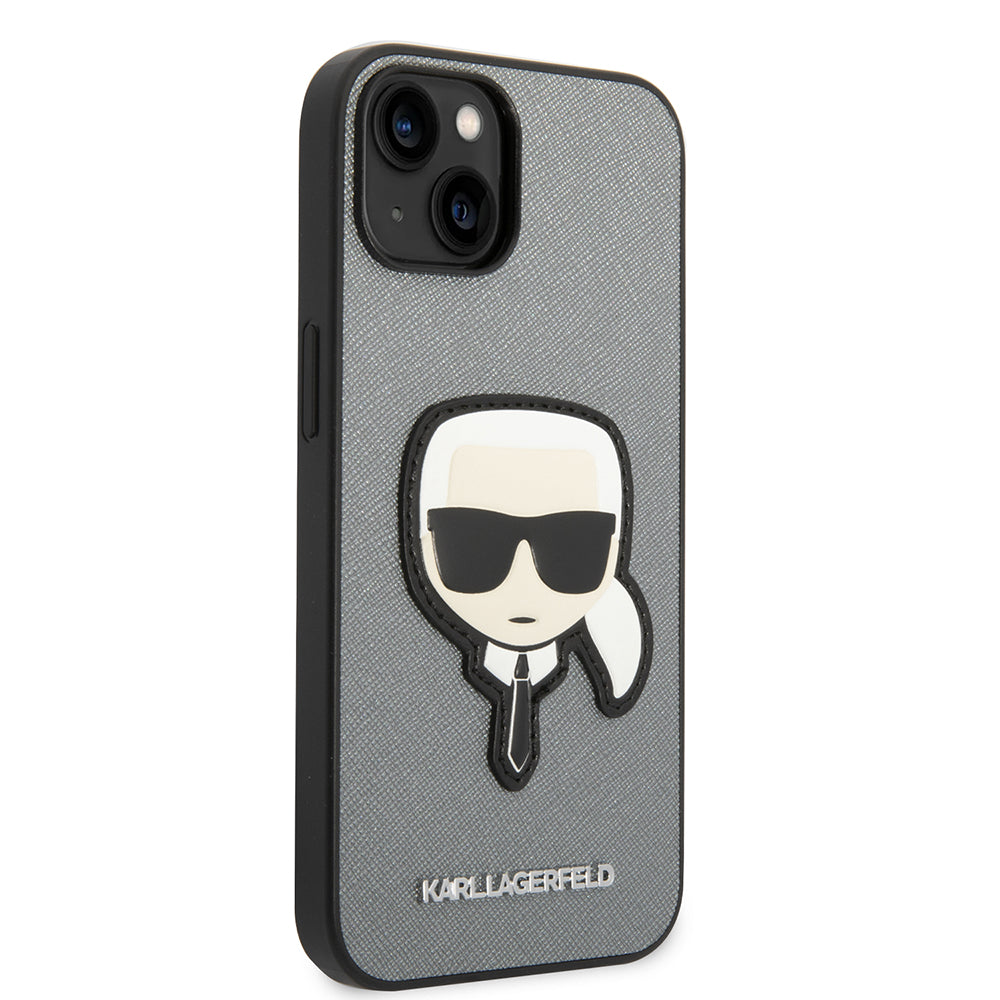 Étui pour Apple iPhone 14 Plus, Karl Lagerfeld, Saffiano Karl's Head, Argenté