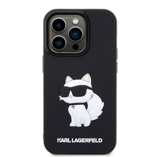 Étui pour Apple iPhone 14 Pro, Karl Lagerfeld, Choupette en caoutchouc 3D, Noir.