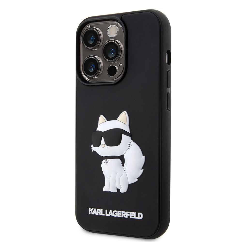 Étui pour Apple iPhone 14 Pro, Karl Lagerfeld, Choupette en caoutchouc 3D, Noir.