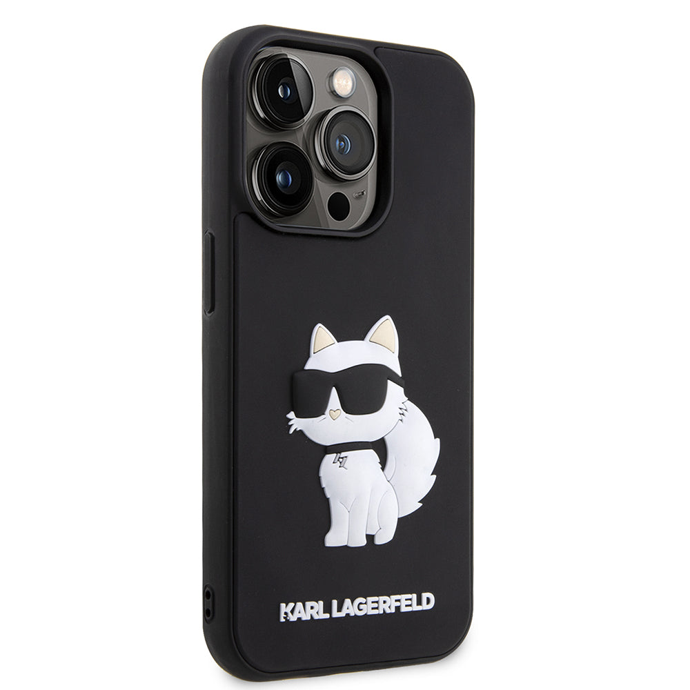 Étui pour Apple iPhone 14 Pro, Karl Lagerfeld, Choupette en caoutchouc 3D, Noir.
