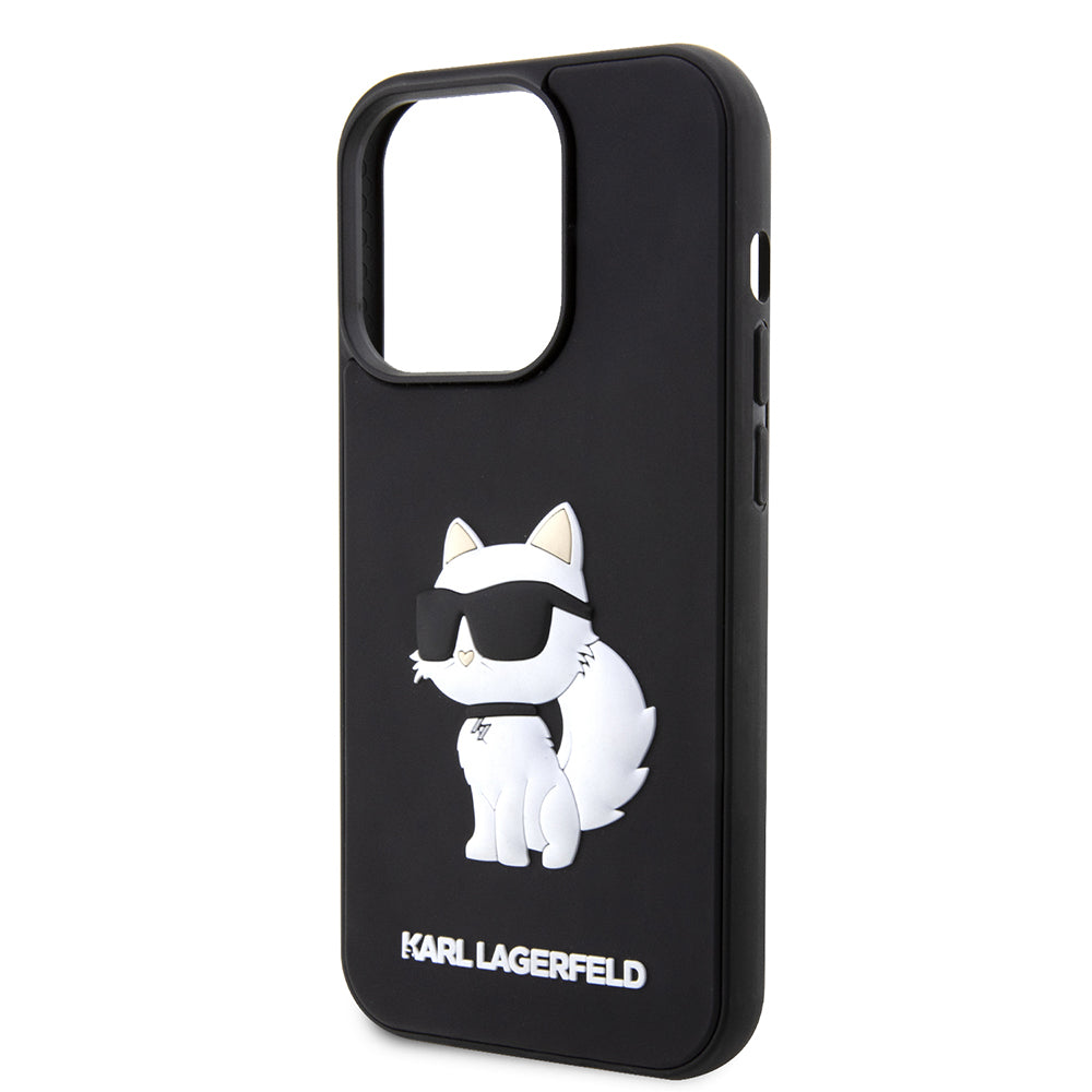 Étui pour Apple iPhone 14 Pro, Karl Lagerfeld, Choupette en caoutchouc 3D, Noir.