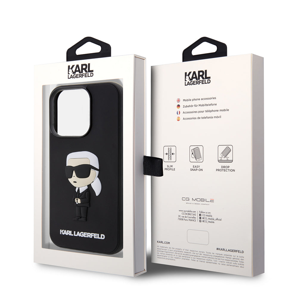 Étui pour Apple iPhone 14 Pro, Karl Lagerfeld, 3D Rubber Ikonik Karl, Noir