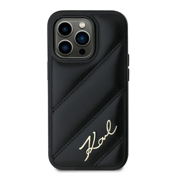 Étui pour Apple iPhone 14 Pro, Karl Lagerfeld, Diagonal Quilted Script, Noir