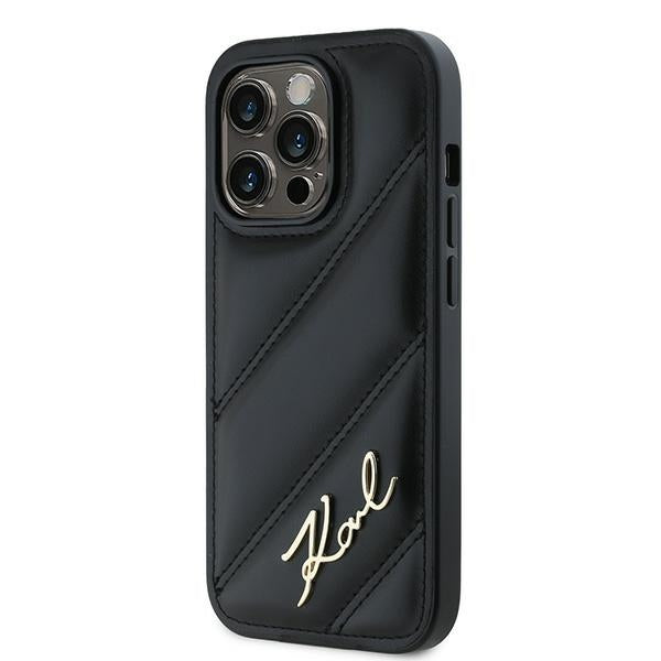 Étui pour Apple iPhone 14 Pro, Karl Lagerfeld, Diagonal Quilted Script, Noir