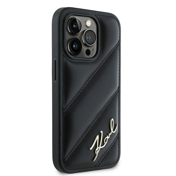 Étui pour Apple iPhone 14 Pro, Karl Lagerfeld, Diagonal Quilted Script, Noir