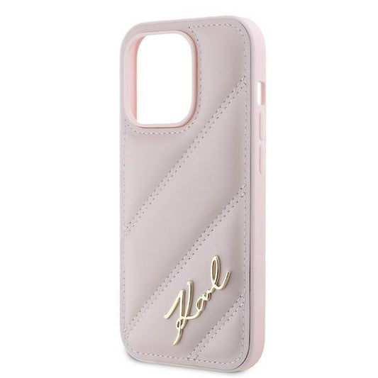 Étui pour Apple iPhone 14 Pro, Karl Lagerfeld, Diagonal Quilted Script, Rose