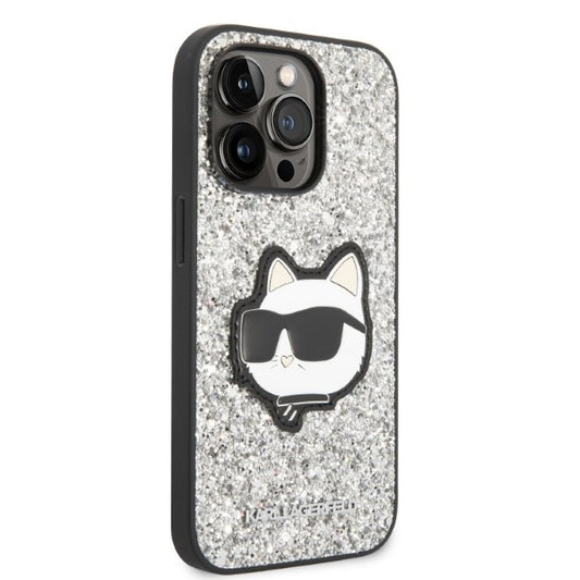 Housse pour Apple iPhone 14 Pro, Karl Lagerfeld, Glitter Choupette Patch, Argentée