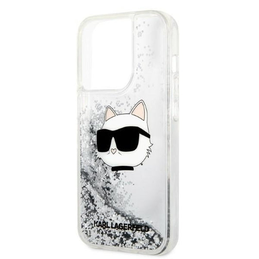 Étui pour Apple iPhone 14 Pro, Karl Lagerfeld, Glitter Choupette's Head, Argenté