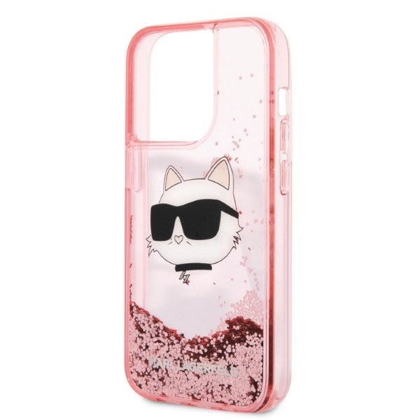 Étui pour Apple iPhone 14 Pro, Karl Lagerfeld, Glitter Choupette's Head, Rose