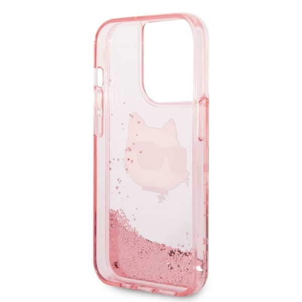 Étui pour Apple iPhone 14 Pro, Karl Lagerfeld, Glitter Choupette's Head, Rose