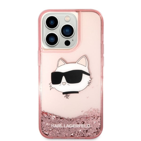 Étui pour Apple iPhone 14 Pro, Karl Lagerfeld, Glitter Choupette's Head, Rose