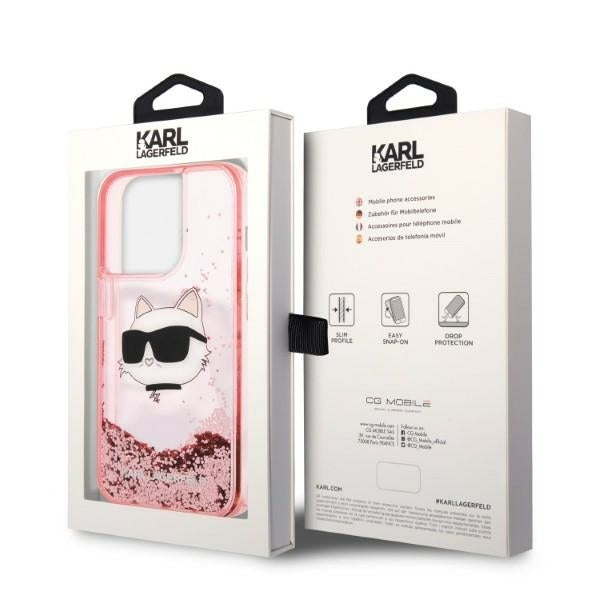 Étui pour Apple iPhone 14 Pro, Karl Lagerfeld, Glitter Choupette's Head, Rose