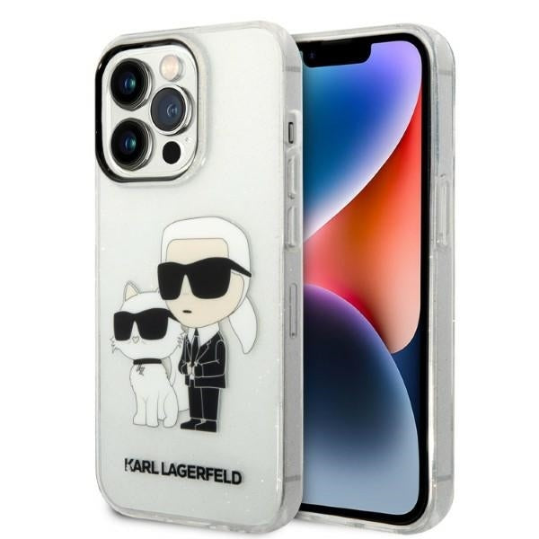 Housse pour Apple iPhone 14 Pro, Karl Lagerfeld, Glitter Karl & Choupette, Transparente