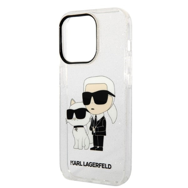Housse pour Apple iPhone 14 Pro, Karl Lagerfeld, Glitter Karl & Choupette, Transparente