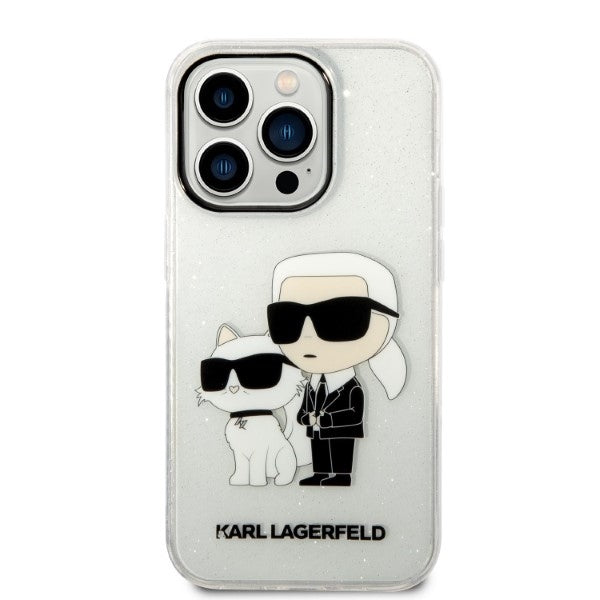 Housse pour Apple iPhone 14 Pro, Karl Lagerfeld, Glitter Karl & Choupette, Transparente