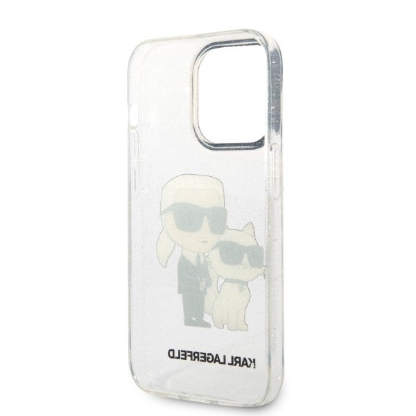 Housse pour Apple iPhone 14 Pro, Karl Lagerfeld, Glitter Karl & Choupette, Transparente