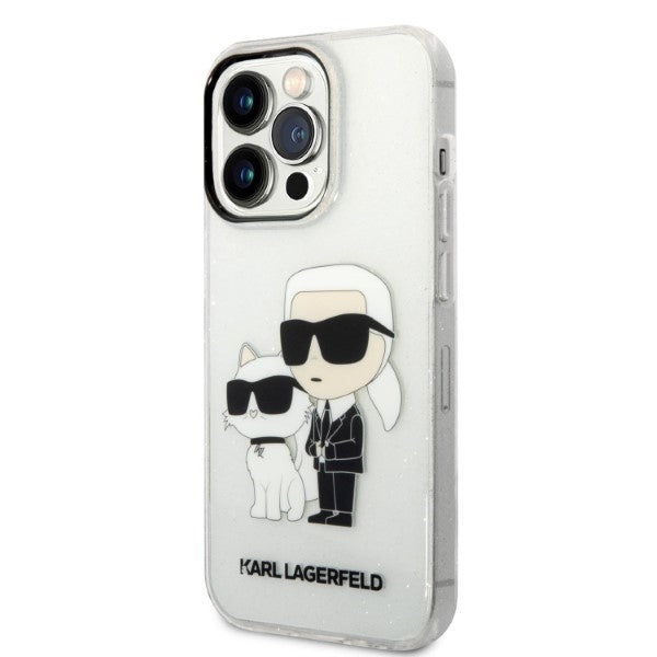 Housse pour Apple iPhone 14 Pro, Karl Lagerfeld, Glitter Karl & Choupette, Transparente