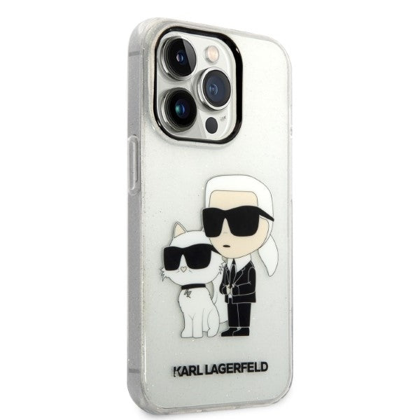 Housse pour Apple iPhone 14 Pro, Karl Lagerfeld, Glitter Karl & Choupette, Transparente