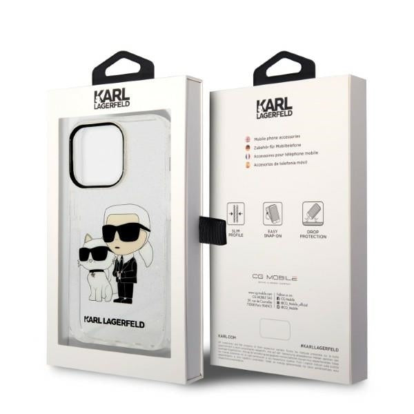Housse pour Apple iPhone 14 Pro, Karl Lagerfeld, Glitter Karl & Choupette, Transparente