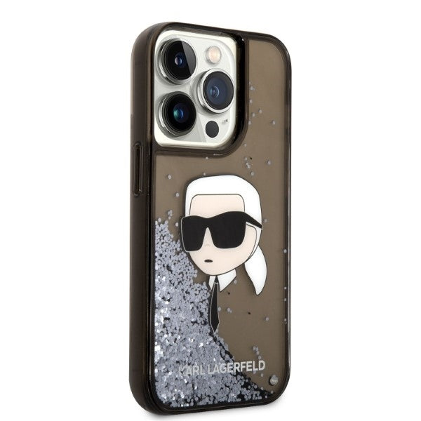 Étui pour Apple iPhone 14 Pro, Karl Lagerfeld, Glitter Karl's Head, Noir