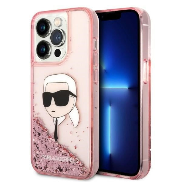 Étui pour Apple iPhone 14 Pro, Karl Lagerfeld, Glitter Karl's Head, Rose