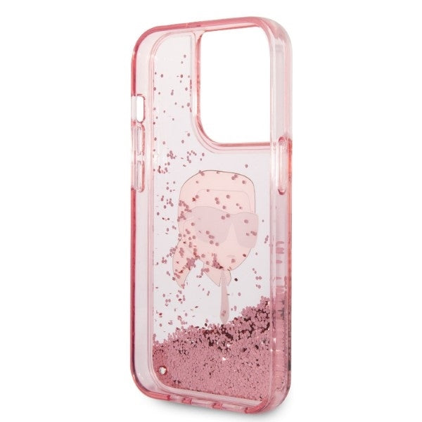 Étui pour Apple iPhone 14 Pro, Karl Lagerfeld, Glitter Karl's Head, Rose