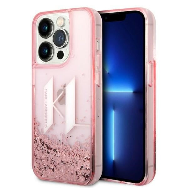 Étui pour Apple iPhone 14 Pro, Karl Lagerfeld, Glitter Liquid Big KL, Rose