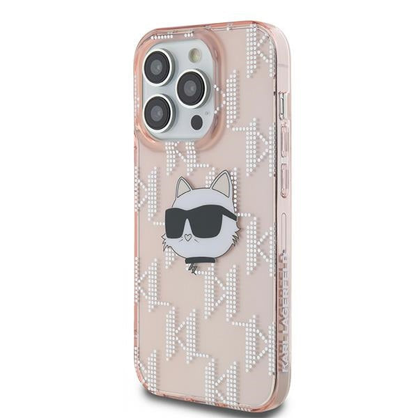 Étui pour Apple iPhone 14 Pro, Karl Lagerfeld, IML Luxury Monogram Choupette's Head, Rose