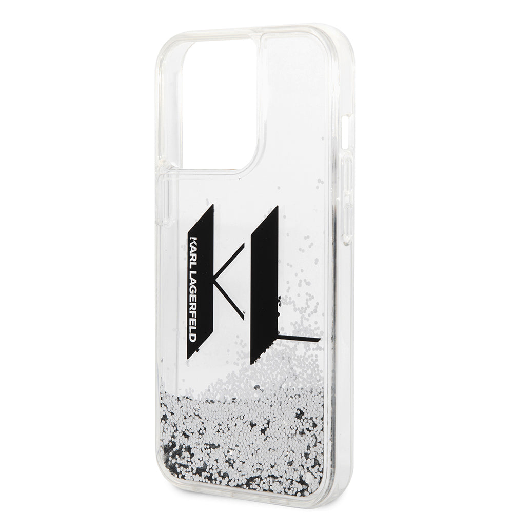 Étui pour Apple iPhone 14 Pro, Karl Lagerfeld, Liquid Glitter Big KL, Argenté