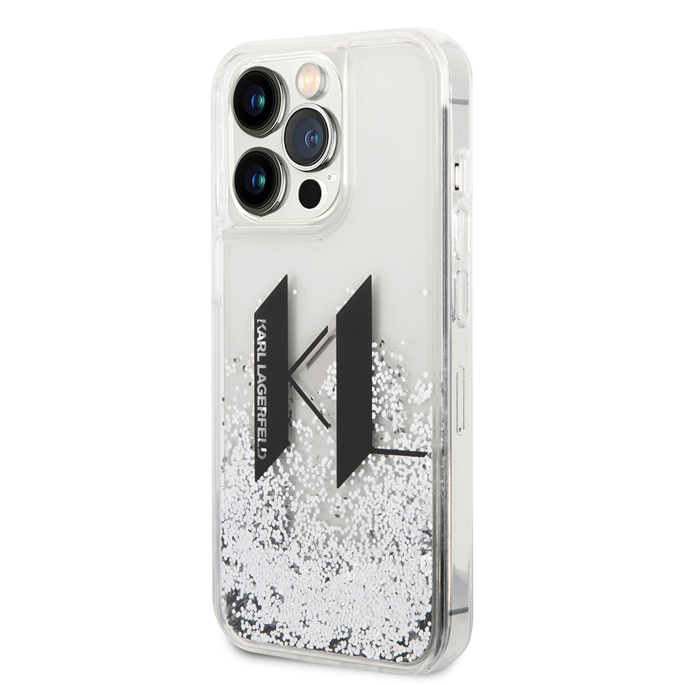 Étui pour Apple iPhone 14 Pro, Karl Lagerfeld, Liquid Glitter Big KL, Argenté