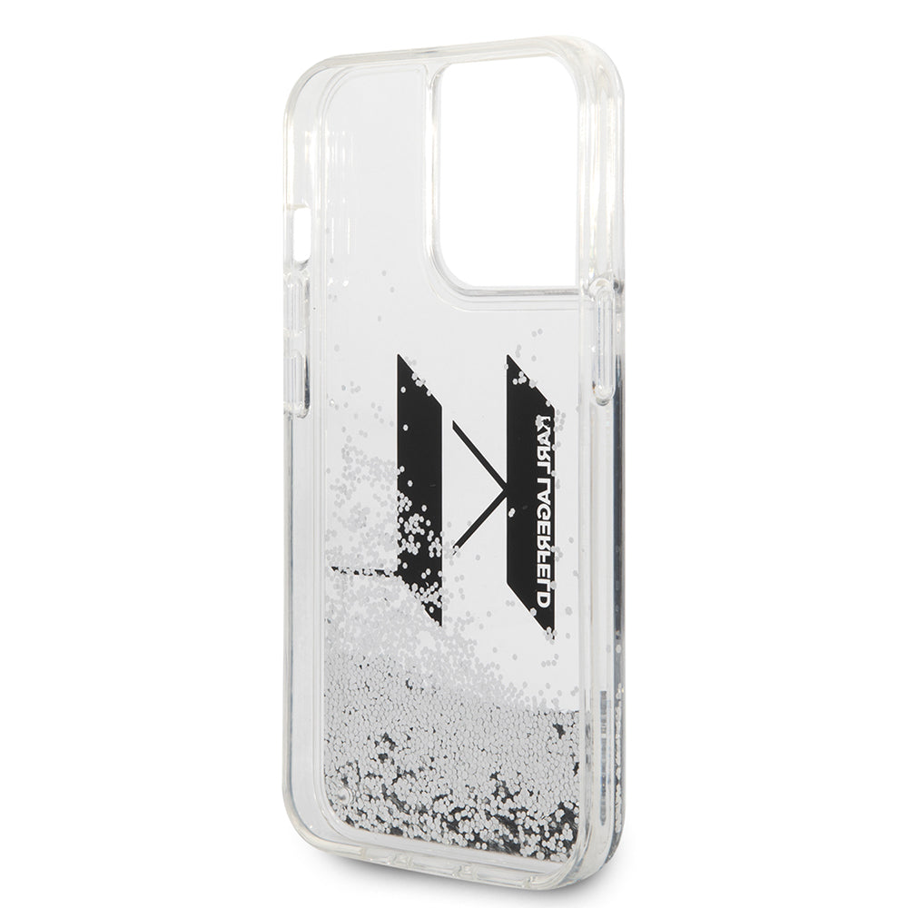 Étui pour Apple iPhone 14 Pro, Karl Lagerfeld, Liquid Glitter Big KL, Argenté