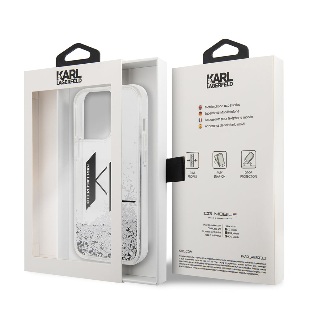 Étui pour Apple iPhone 14 Pro, Karl Lagerfeld, Liquid Glitter Big KL, Argenté