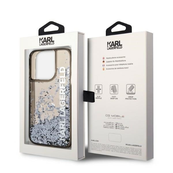 Étui pour Apple iPhone 14 Pro, Karl Lagerfeld, Liquid Glitter KL Logo, Noir