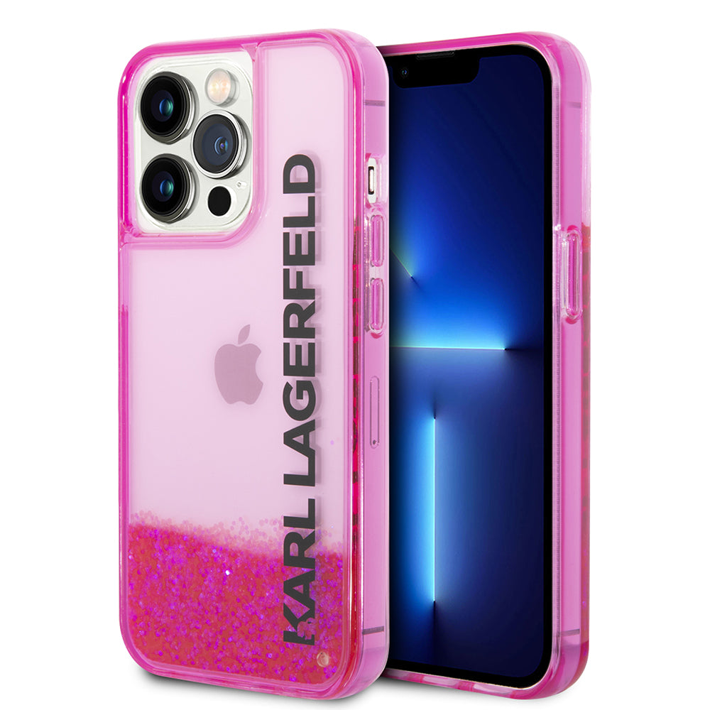 Étui pour Apple iPhone 14 Pro, Karl Lagerfeld, Liquid Glitter KL Logo, Rose